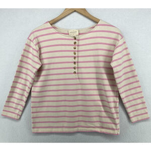 Sezane Pink and Cream Striped Cardigan